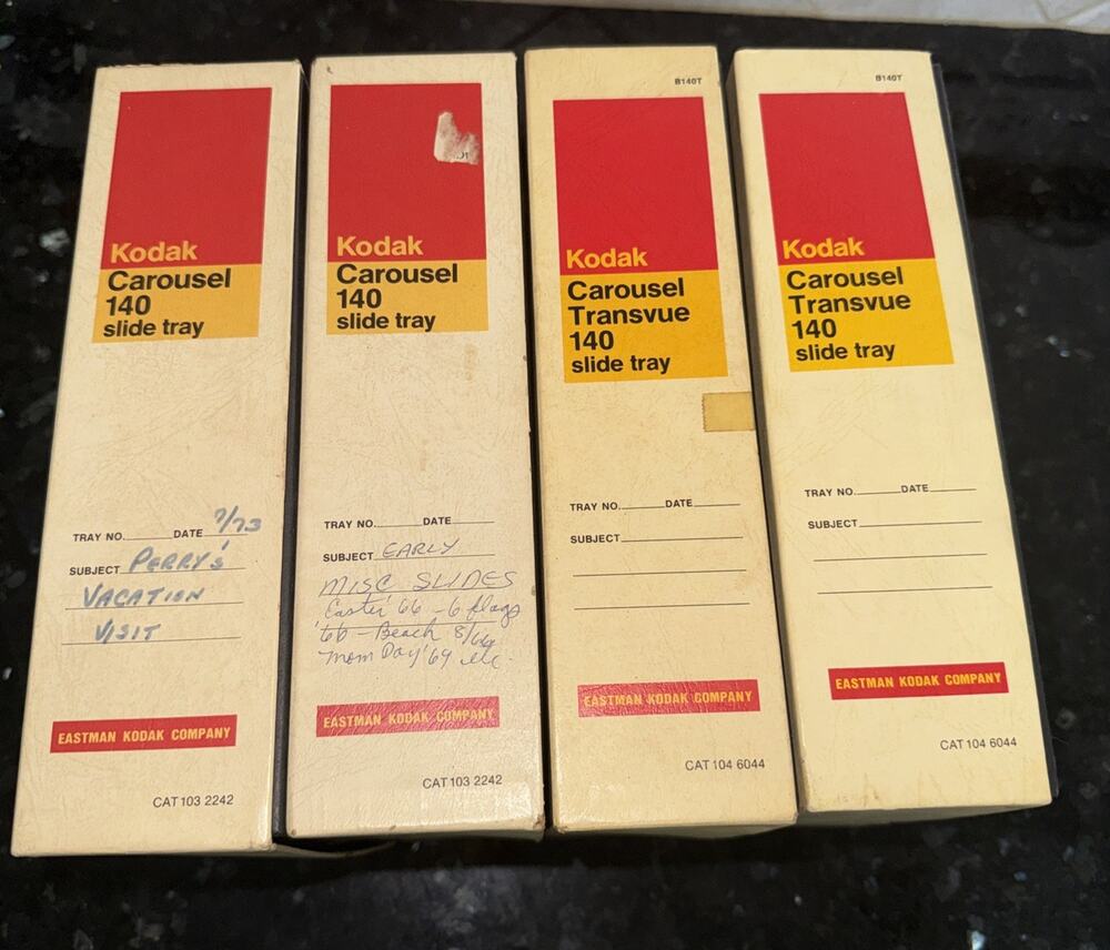 Lot of 4 Vintage Kodak Carousel 140 Slide Trays-Boxes & Instructions